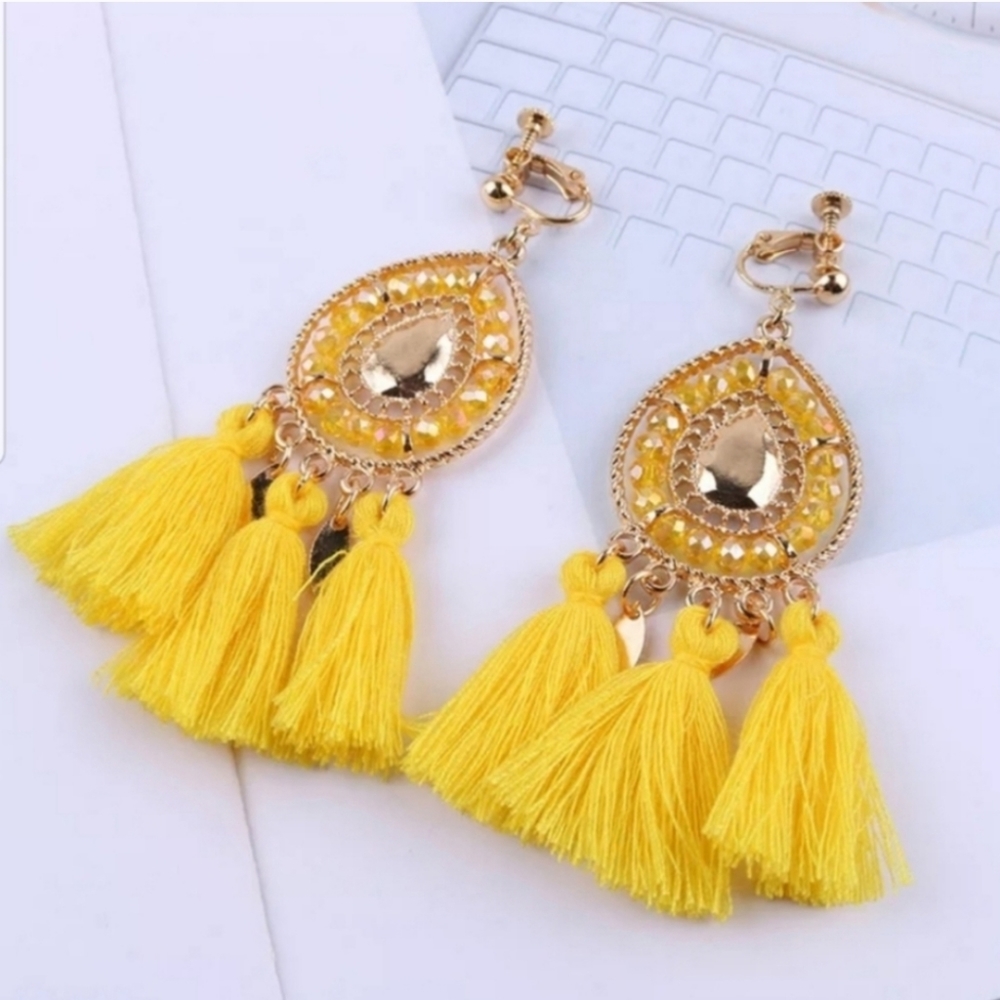 Clip On Earrings Tassel Fun Trendy